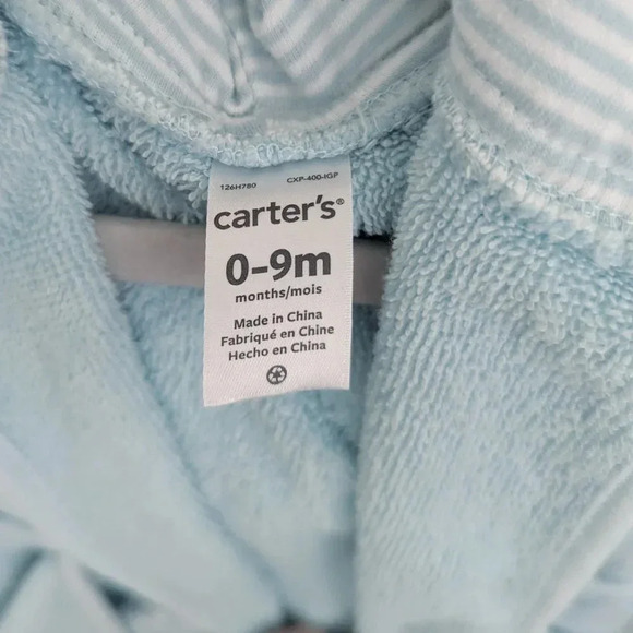 Carter's Baby Animal Terry Cloth Bath Robe Light Blue Striped Lining 0-9 months - Picture 4 of 10